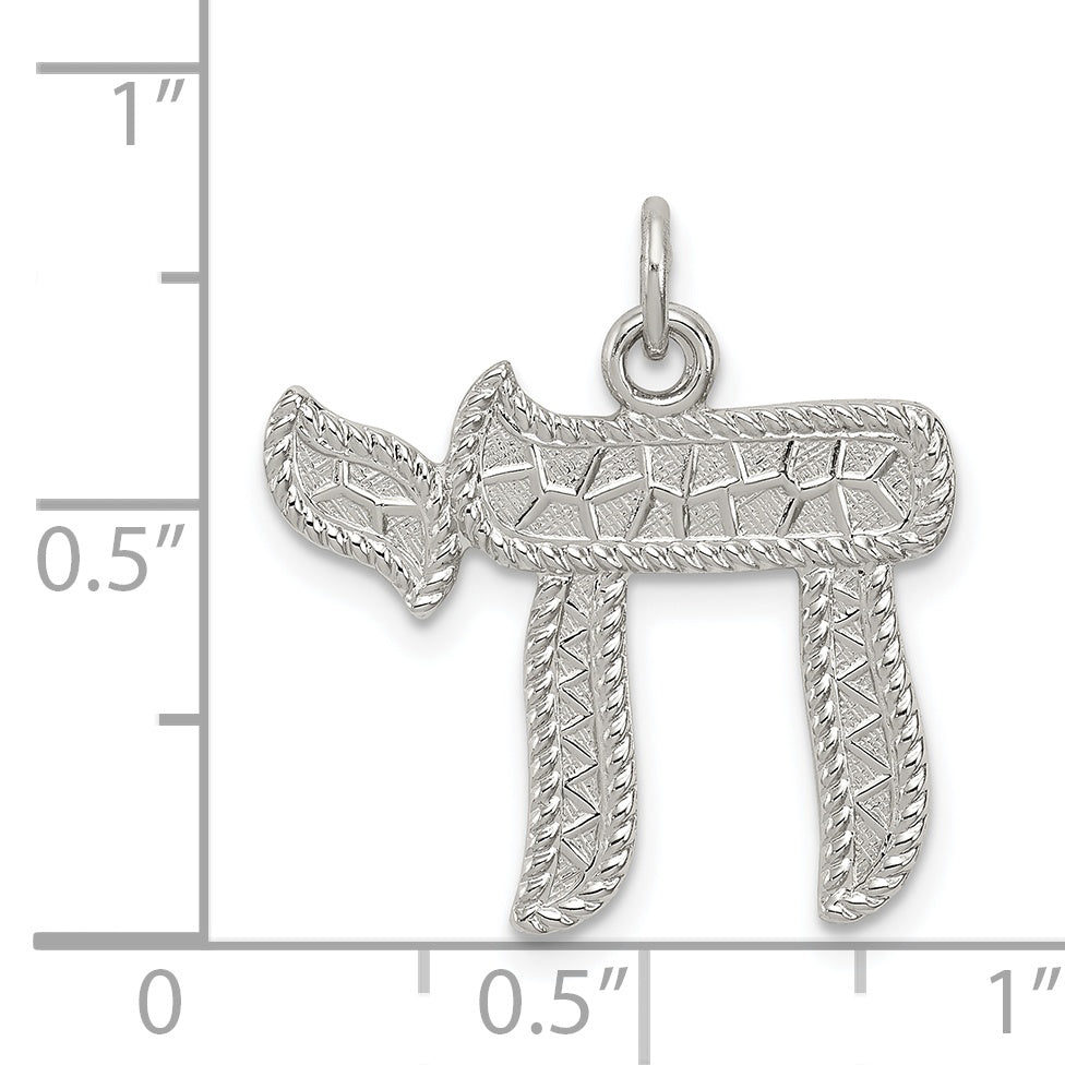 Sterling Silver 925 Polished Chai Pendant Elegant Rhodium-Plated Design