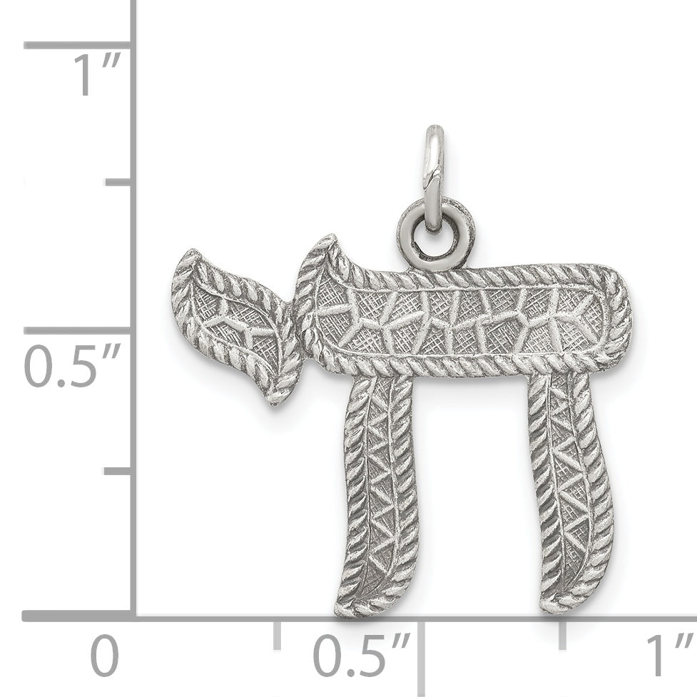 Sterling Silver 925 Chai Pendant with Antiqued Finish Vintage Charm