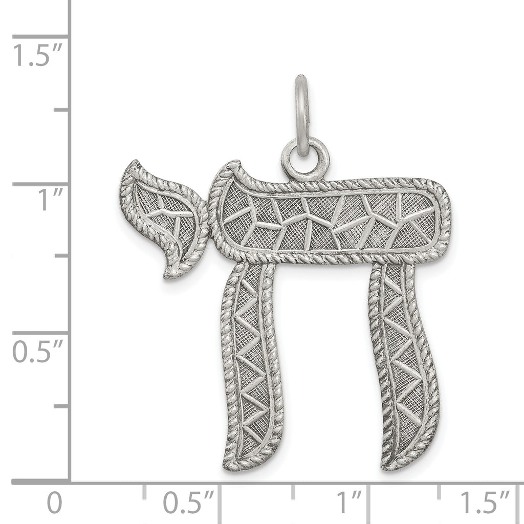 Sterling Silver 925 Antiqued Chai Pendant Elegant Vintage Inspired Jewelry