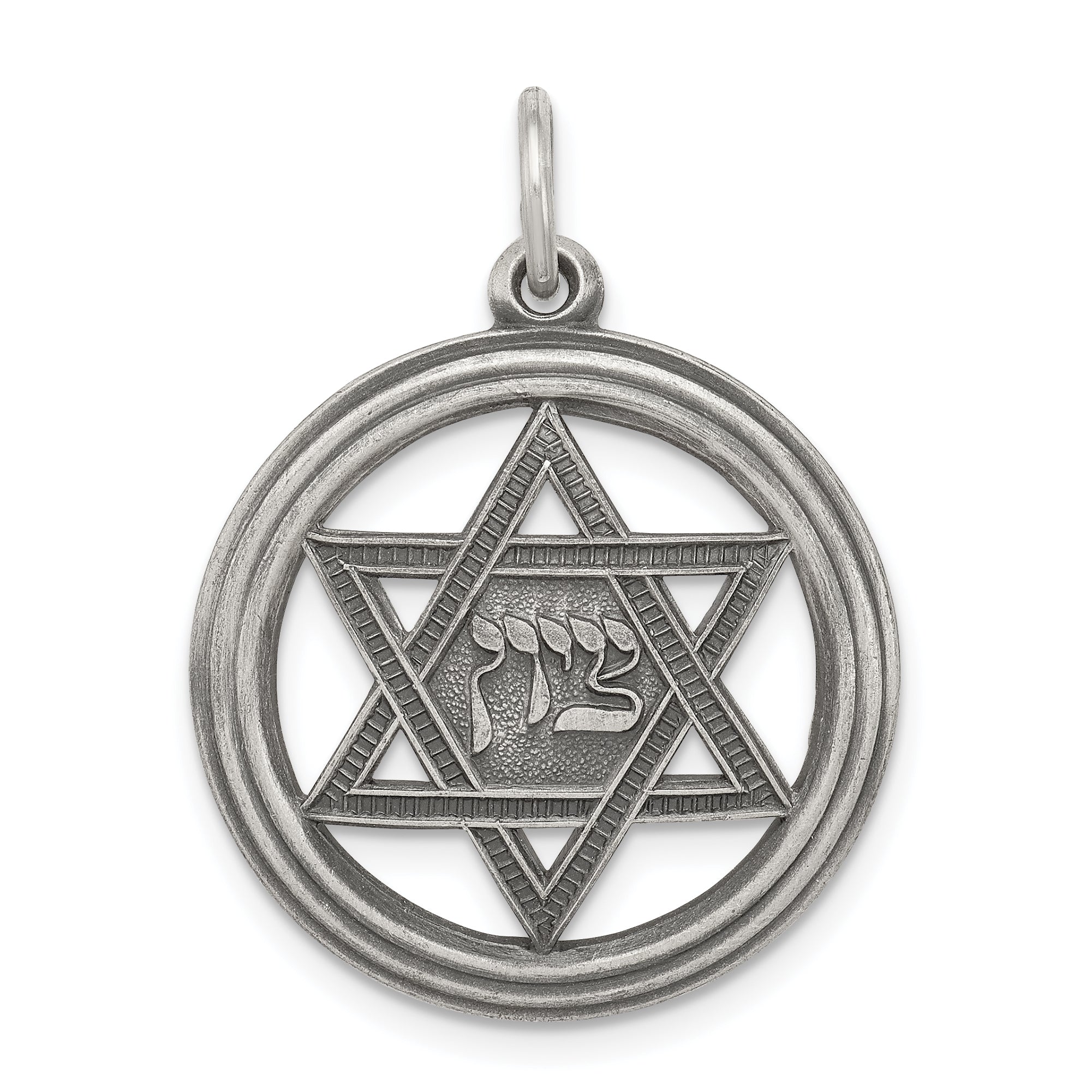 Sterling Silver Antiqued Star of David Disc Charm Main image