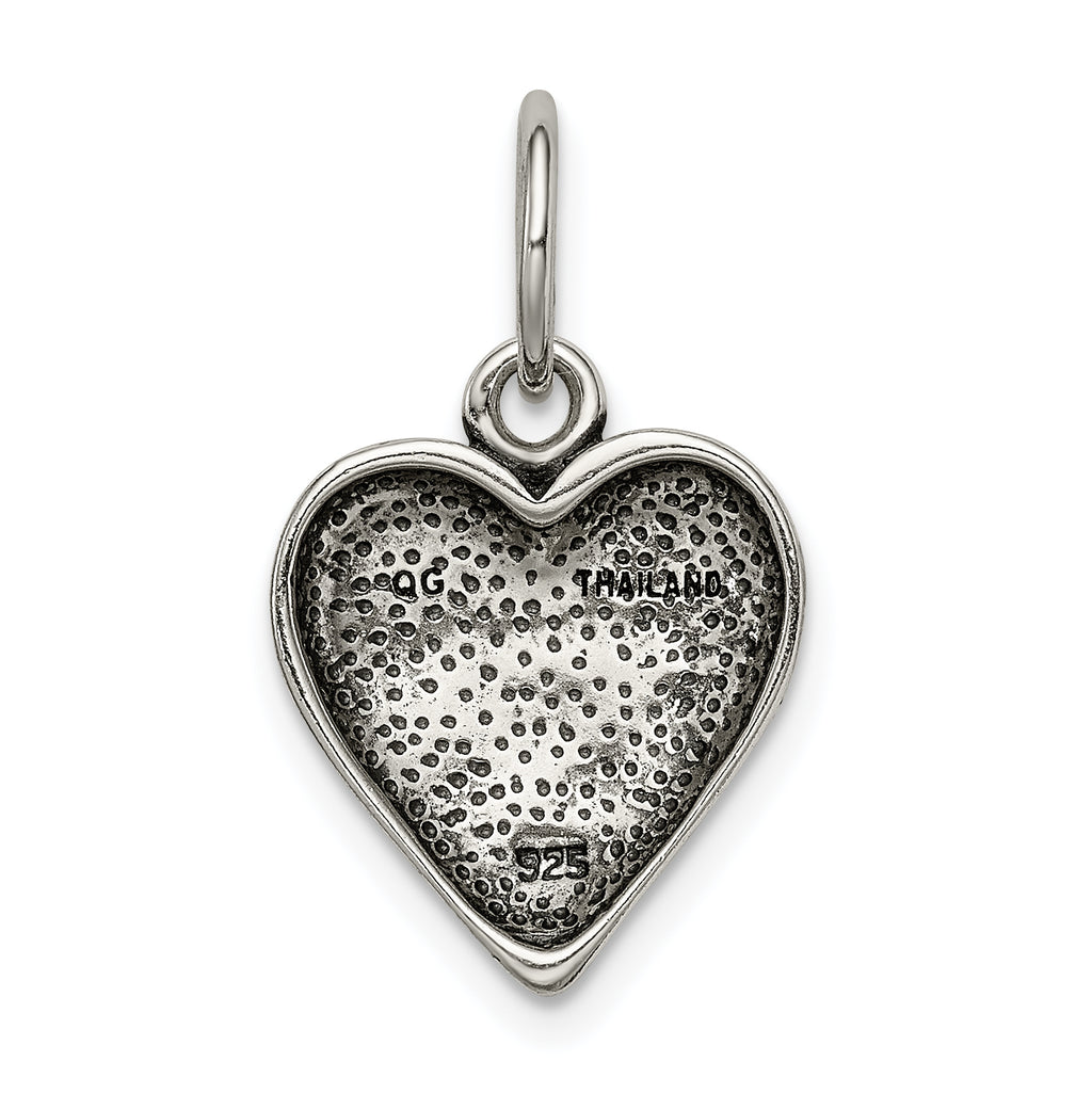 Sterling Silver 925 Heart Pendant with Polished Vintage Design