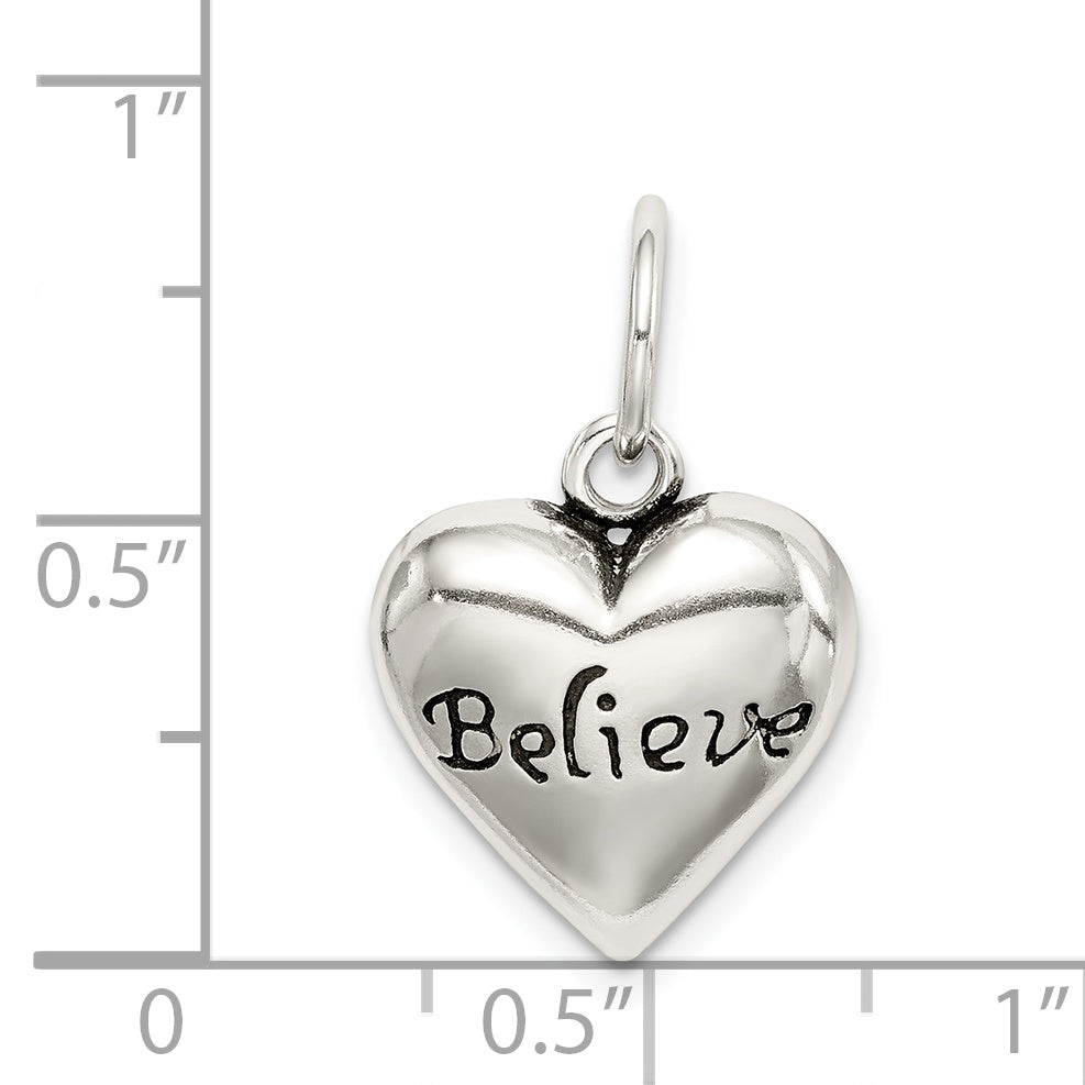 Sterling Silver Men's Believe Pendant with Polished Antique Finish