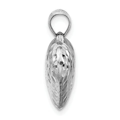 Sterling Silver Rhodium-plated Diamond-cut Puffed Heart Pendant