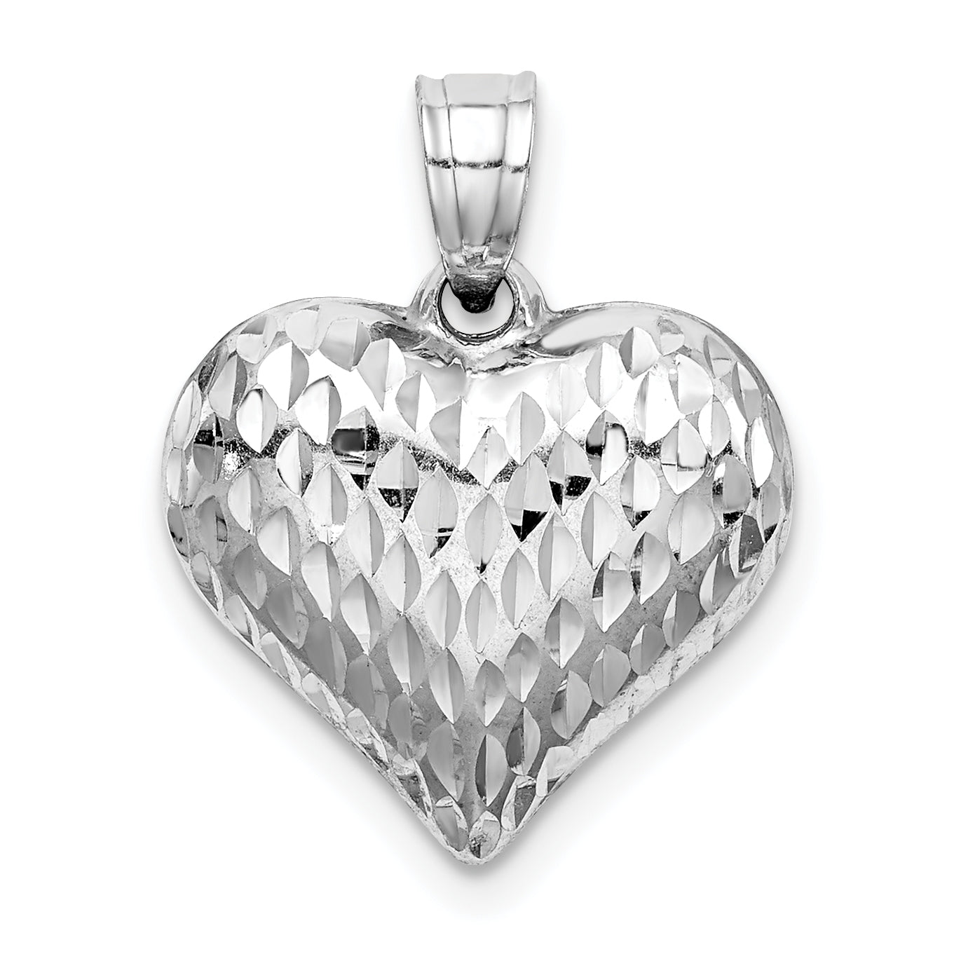 Sterling Silver 925 Polished Heart Pendant with Rhodium-Plated Finish