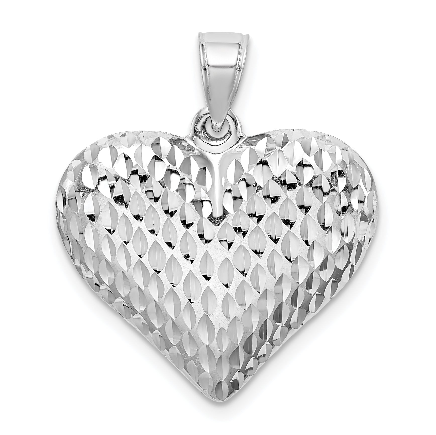 Sterling Silver Rhodium-plated Diamond-cut Puffed Heart Pendant Main image