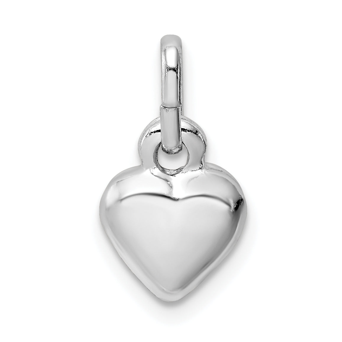 Sterling Silver 925 Heart Charm with Polished Rhodium Finish