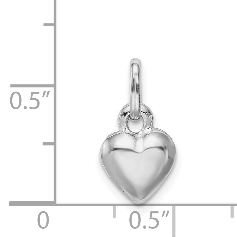 Sterling Silver 925 Heart Charm with Polished Rhodium Finish