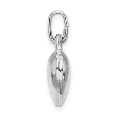 Sterling Silver 925 Puffed Heart Charm with Polished Rhodium Finish