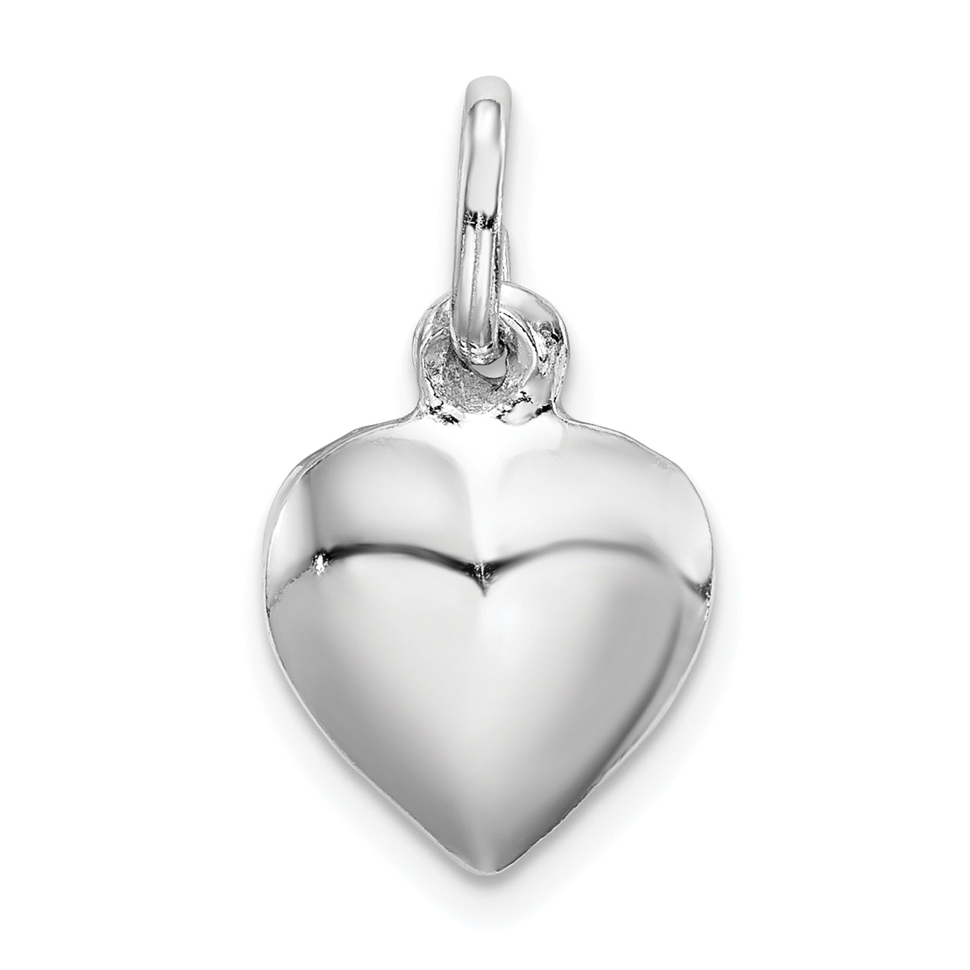Sterling Silver 925 Puffed Heart Charm with Polished Rhodium Finish