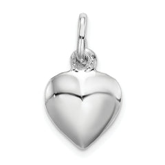 Sterling Silver 925 Puffed Heart Charm with Polished Rhodium Finish