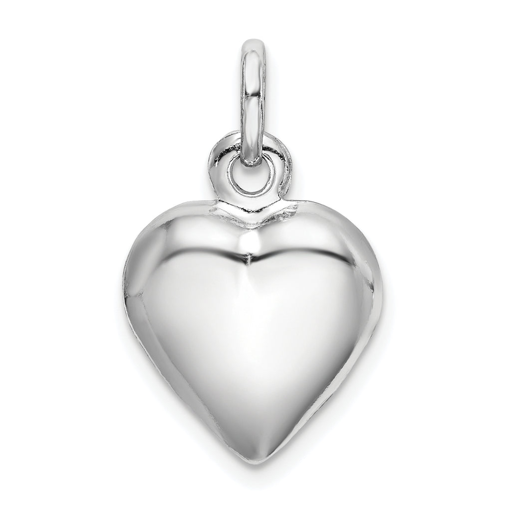 Sterling Silver 925 Puffed Heart Charm with Rhodium Finish Elegant Handcrafted Design