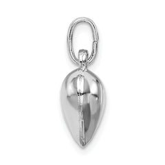 Sterling Silver Rhodium-plated Heart Charm with Polished Handmade Design