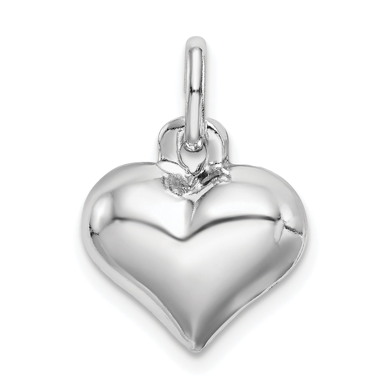Sterling Silver Rhodium-plated Heart Charm with Polished Handmade Design