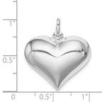 Sterling Silver 925 Heart Pendant with Rhodium Polished Handmade Charm