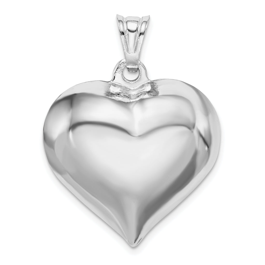 Sterling Silver 925 Puffed Heart Pendant Handcrafted with Rhodium Polish