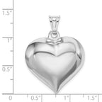 Sterling Silver 925 Puffed Heart Pendant Handcrafted with Rhodium Polish