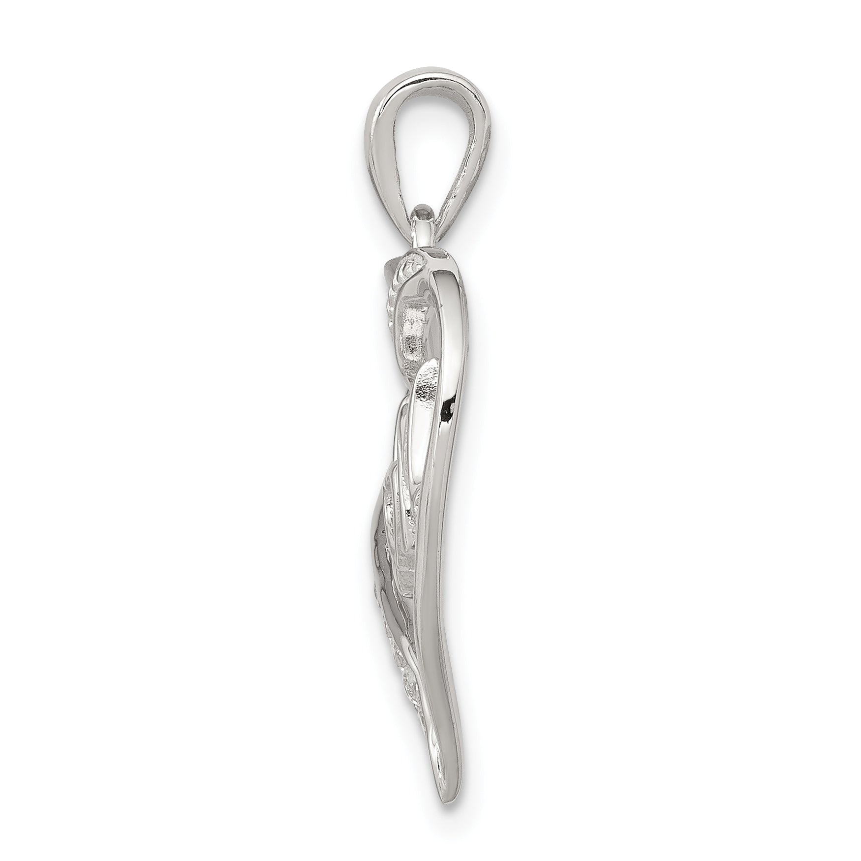 Sterling Silver 925 MOM Heart Pendant with CZ and Rhodium Polish