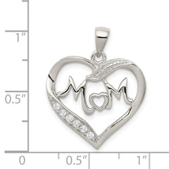 Sterling Silver Rhodium-plated MOM CZ Heart Pendant