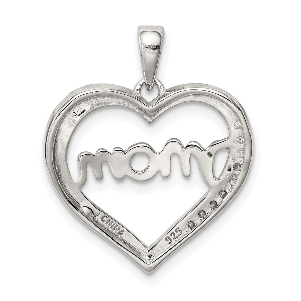Sterling Silver 925 Polished MOM Heart Pendant with CZ Elegance