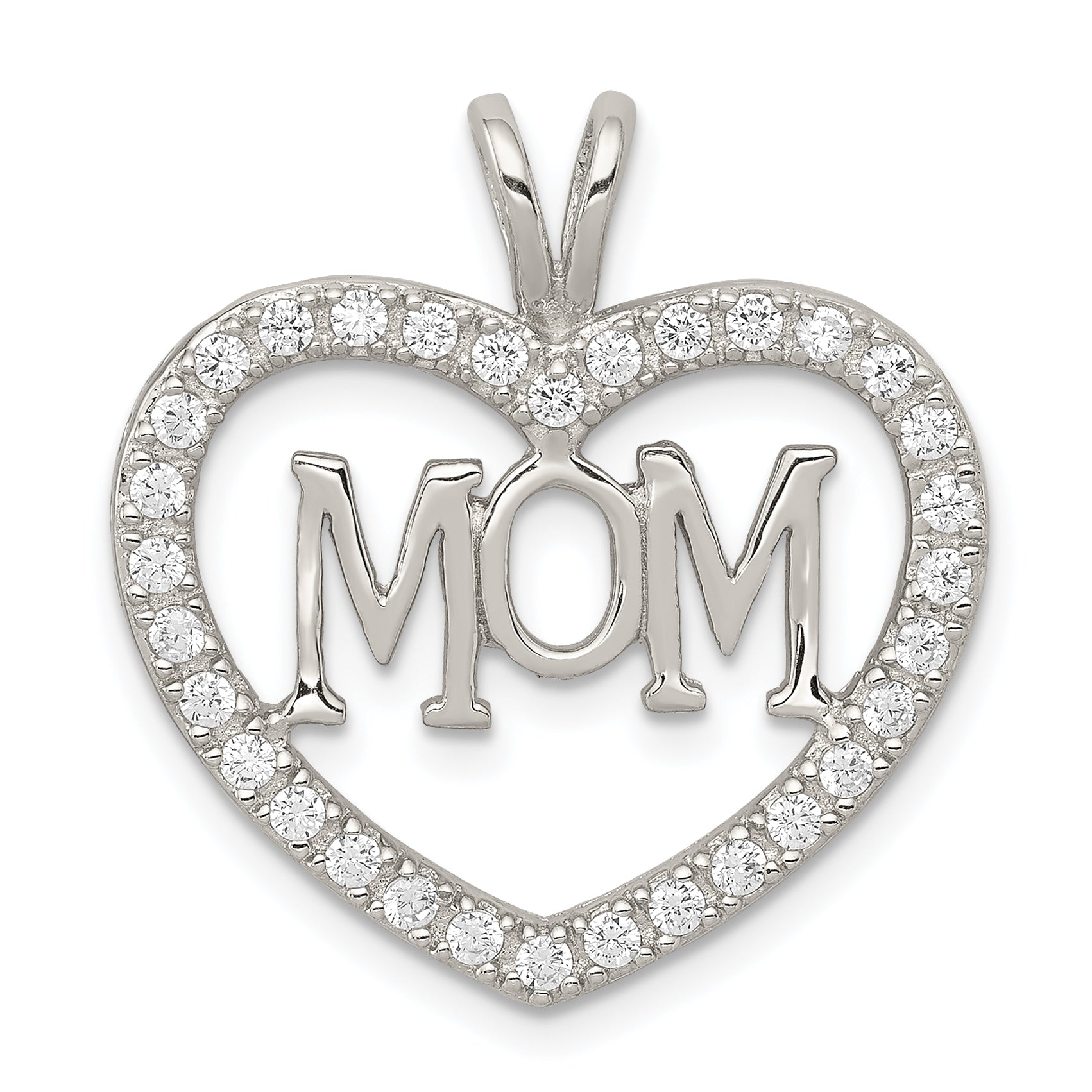Sterling Silver Rhodium-plated CZ Open Heart MOM Pendant Main image