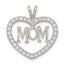 Sterling Silver Rhodium-plated CZ Open Heart MOM Pendant