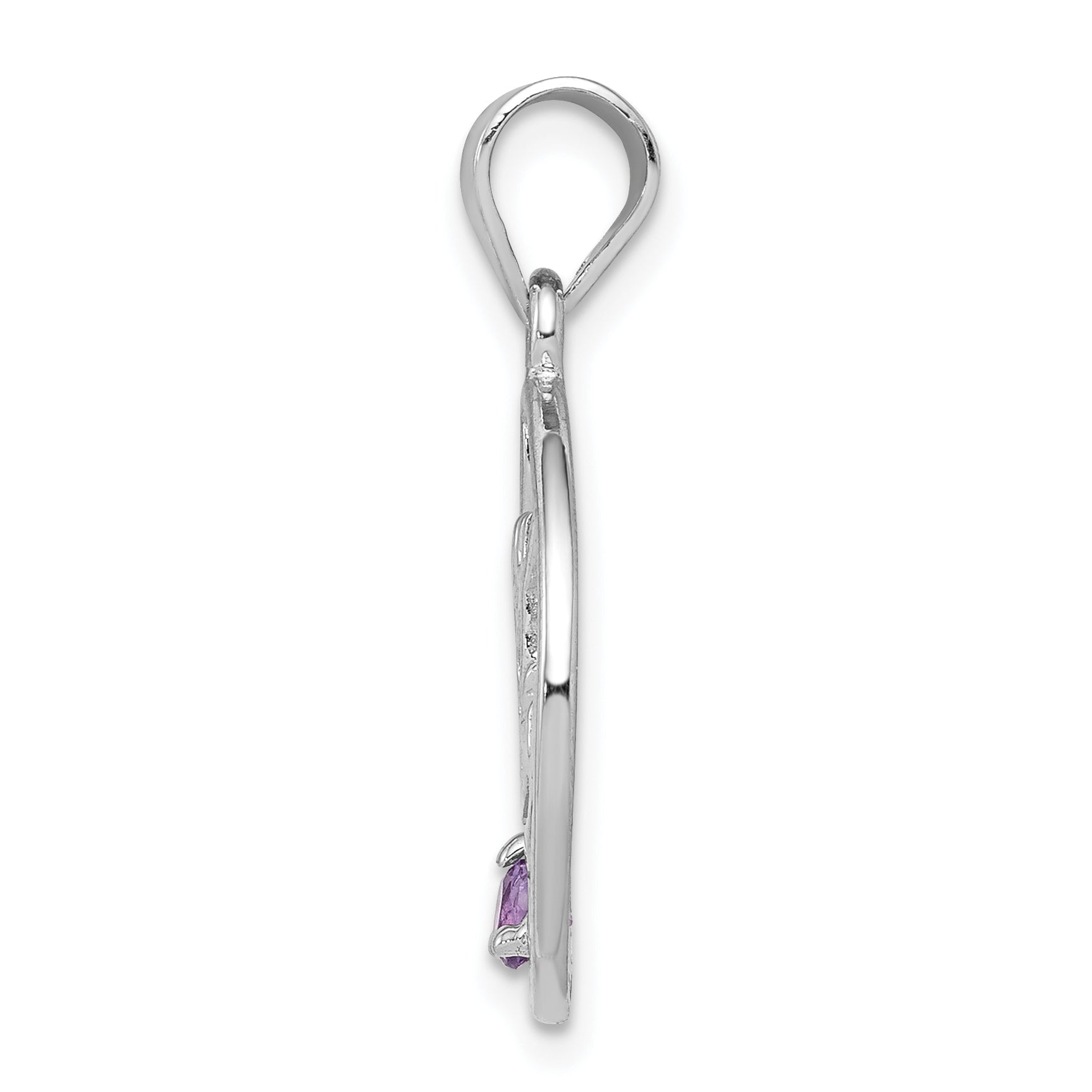 Sterling Silver Amethyst Birthday Pendant with Rhodium Polished Finish