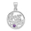 Sterling Silver Rhodium-plated Amethyst Happy Birthday Pendant