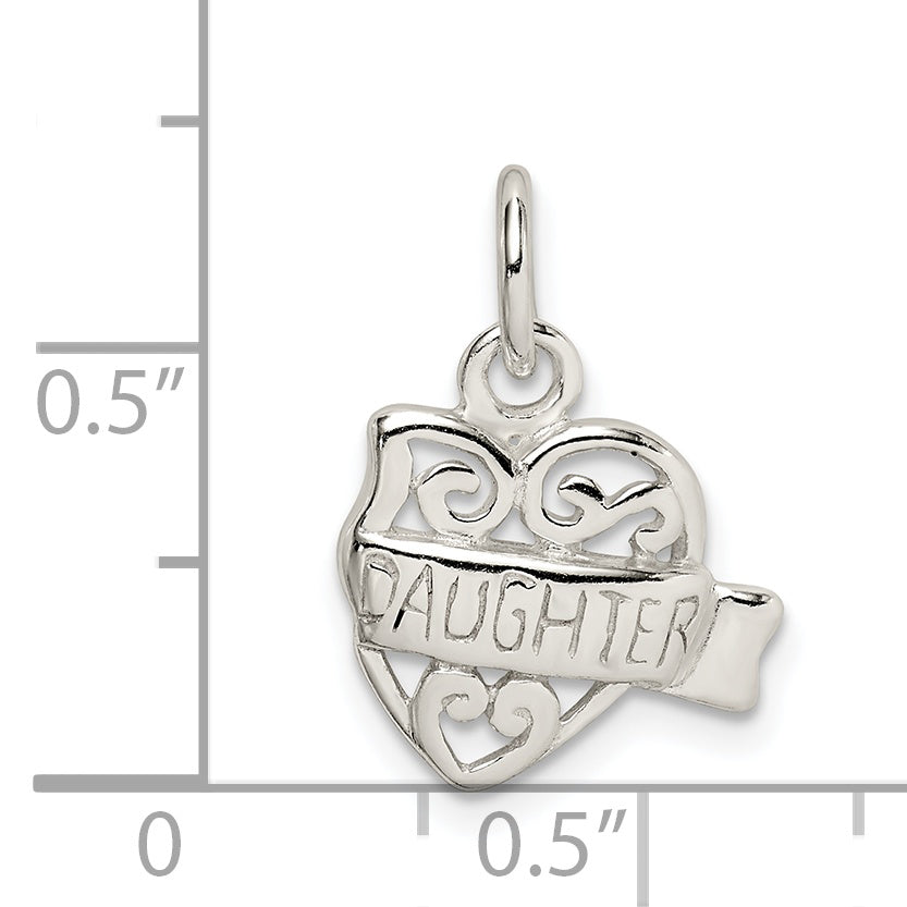 Sophia Jewelers Polished Sterling Silver Heart Daughter Charm with Anti-Tarnish Finish