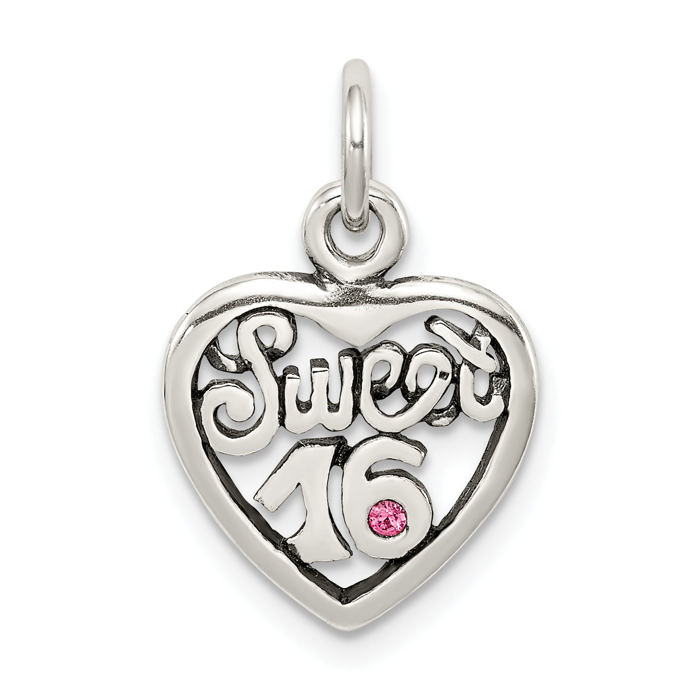 Sterling Silver Antiqued Sweet 16 Heart Charm Main image