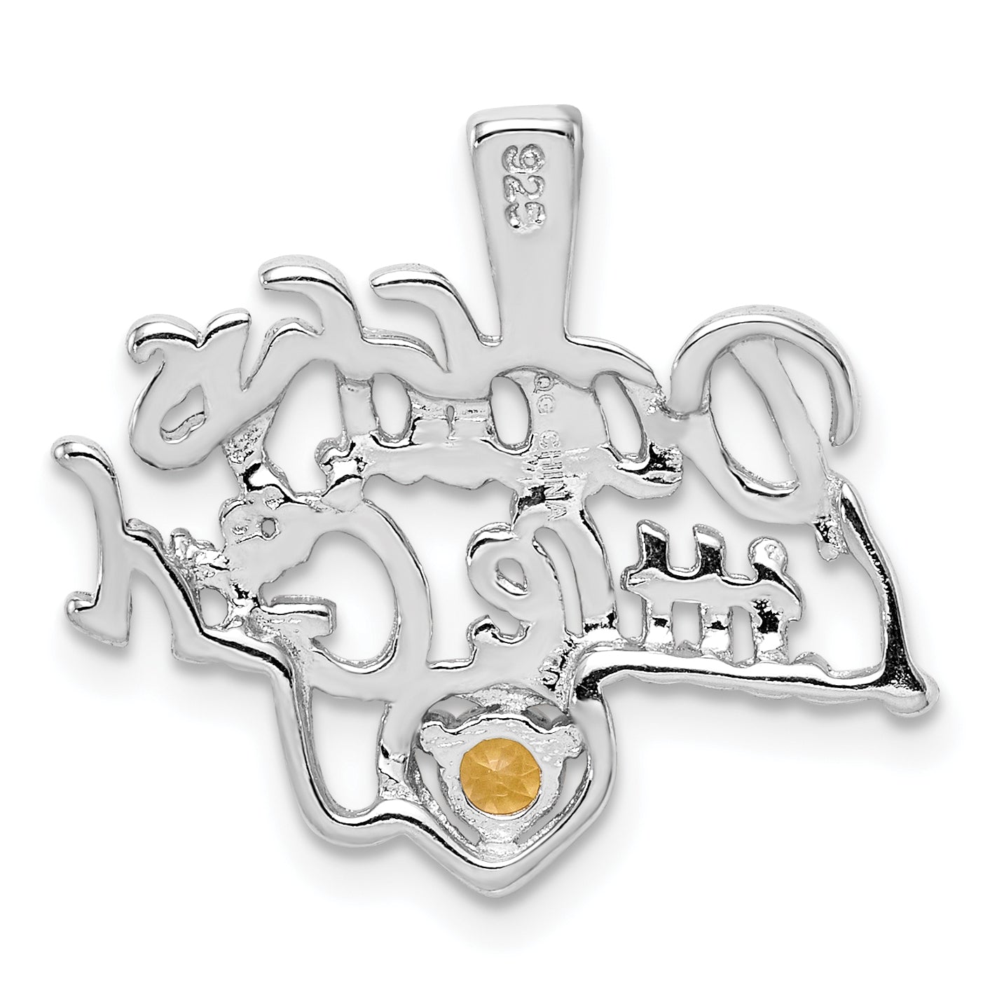 Sterling Silver 925 Citrine Pendant with Rhodium Polished Finish