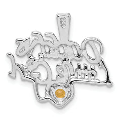 Sterling Silver 925 Citrine Pendant with Rhodium Polished Finish