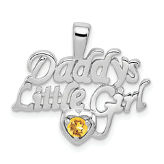 Sterling Silver Rhodium-platedCitrine Daddy's Little Girl Pendant