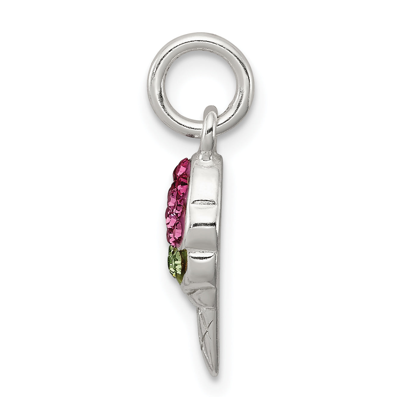 Sterling Silver 925 Ice Cream Cone Charm with Pink and Green Crystals