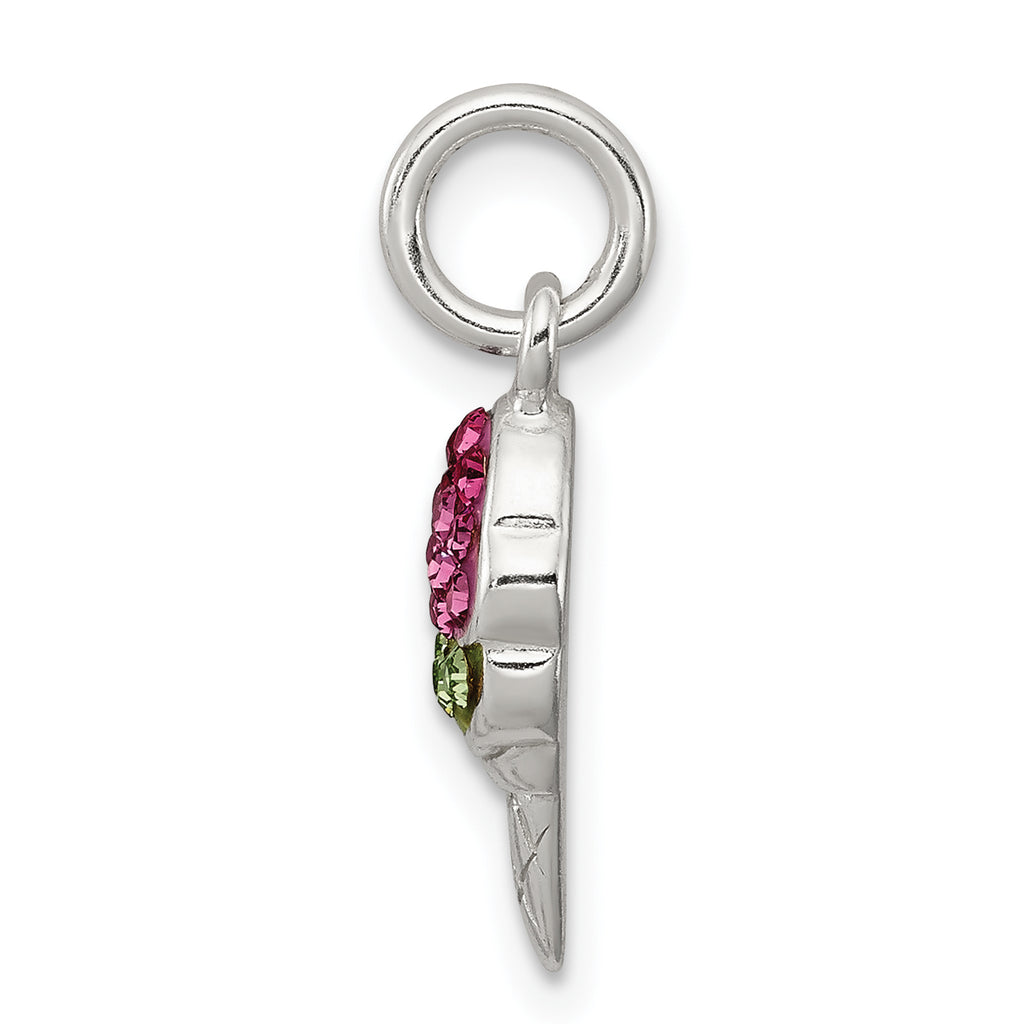 Sterling Silver 925 Ice Cream Cone Charm with Pink and Green Crystals