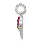 Sterling Silver 925 Ice Cream Cone Charm with Pink and Green Crystals