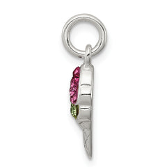Sterling Silver 925 Ice Cream Cone Charm with Pink and Green Crystals