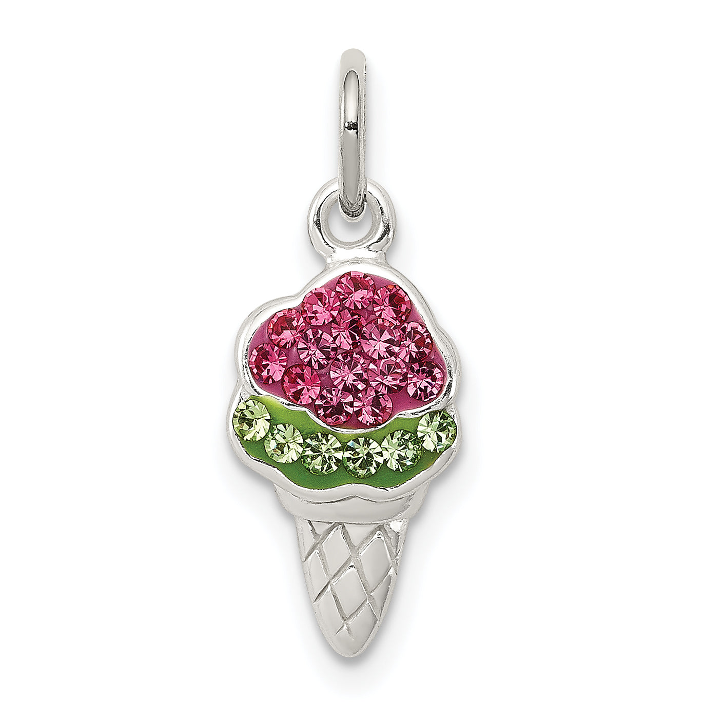 Sterling Silver Pink and Green Stellux Crystal Ice Cream Cone Charm Main image