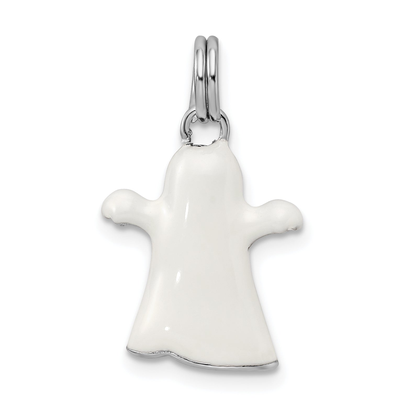 925 Sterling Silver Ghost Charm with Rhodium Finish and Enamel Accents