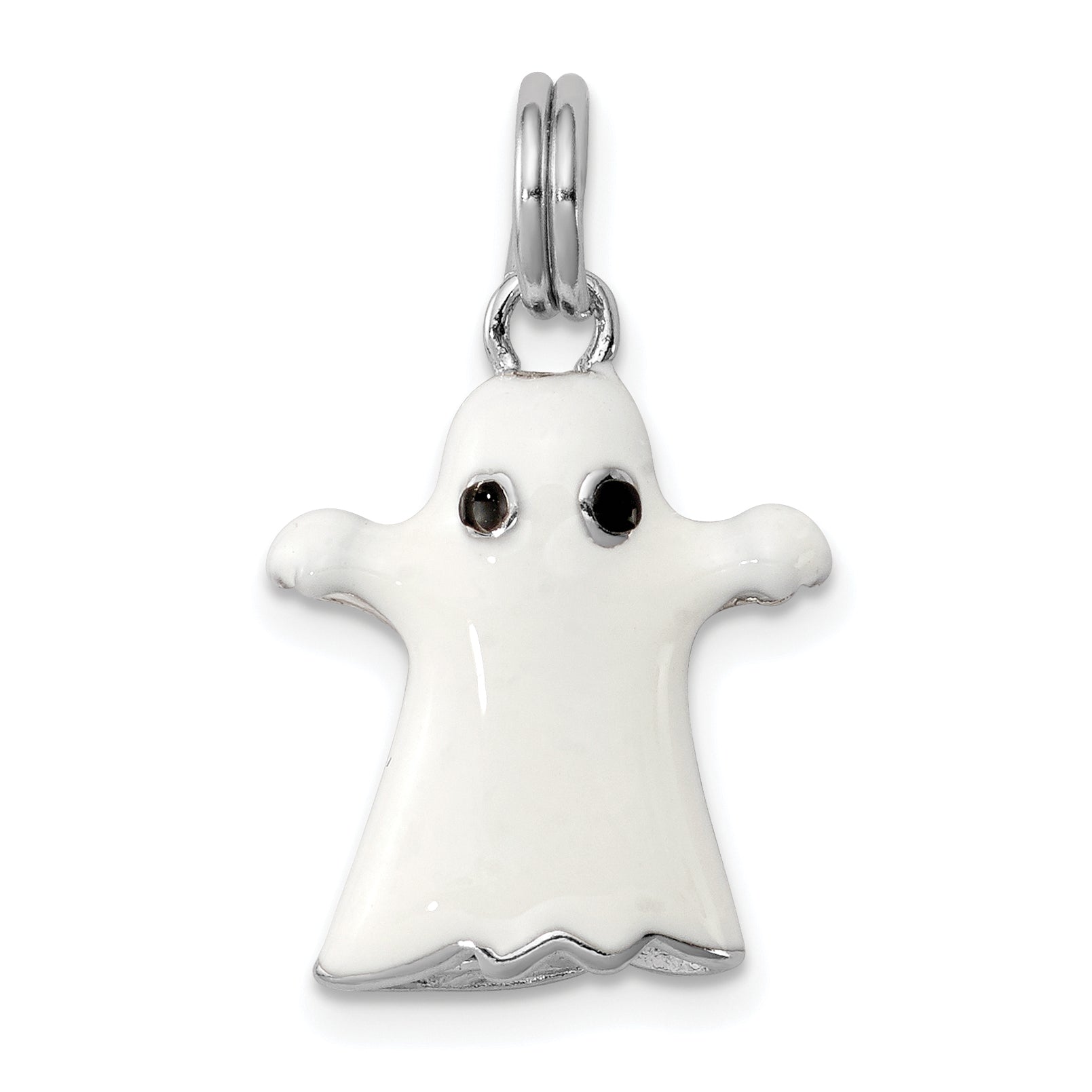 Sterling Silver Rhodium-platedWhite Enamel Ghost Charm Main image