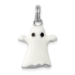 White Enamel Ghost Charm in Sterling Silver, 23mm - Sophia Jewelers