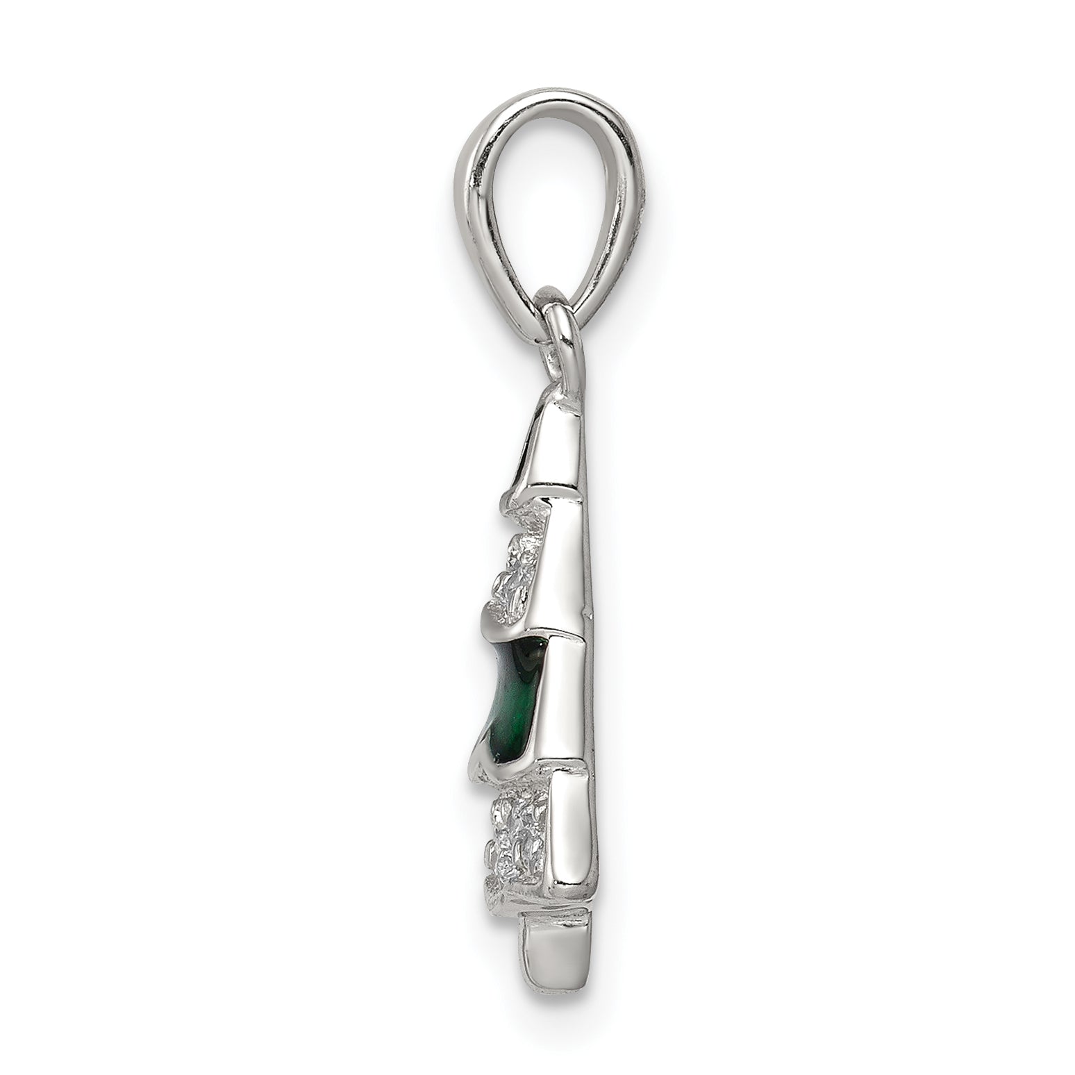 Sterling Silver CZ Christmas Tree Pendant with Enamel Accents