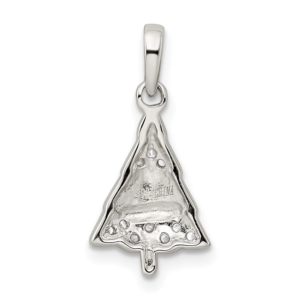 Sterling Silver CZ Christmas Tree Pendant with Enamel Accents