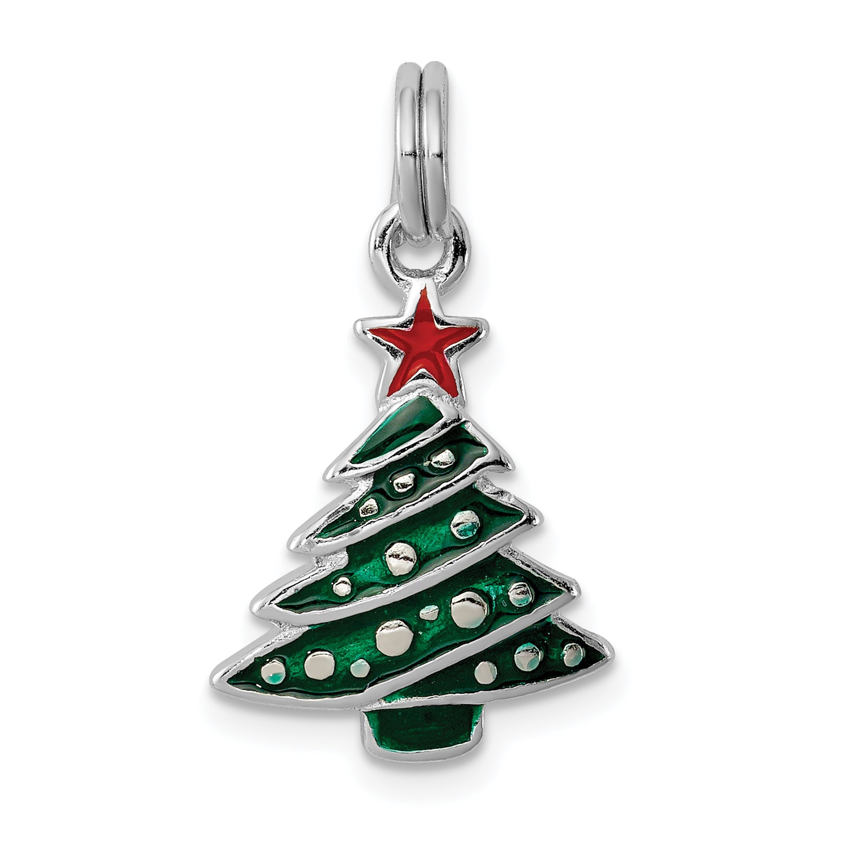 Sterling Silver Rhodium-platedEnamel Christmas Tree Charm Main image