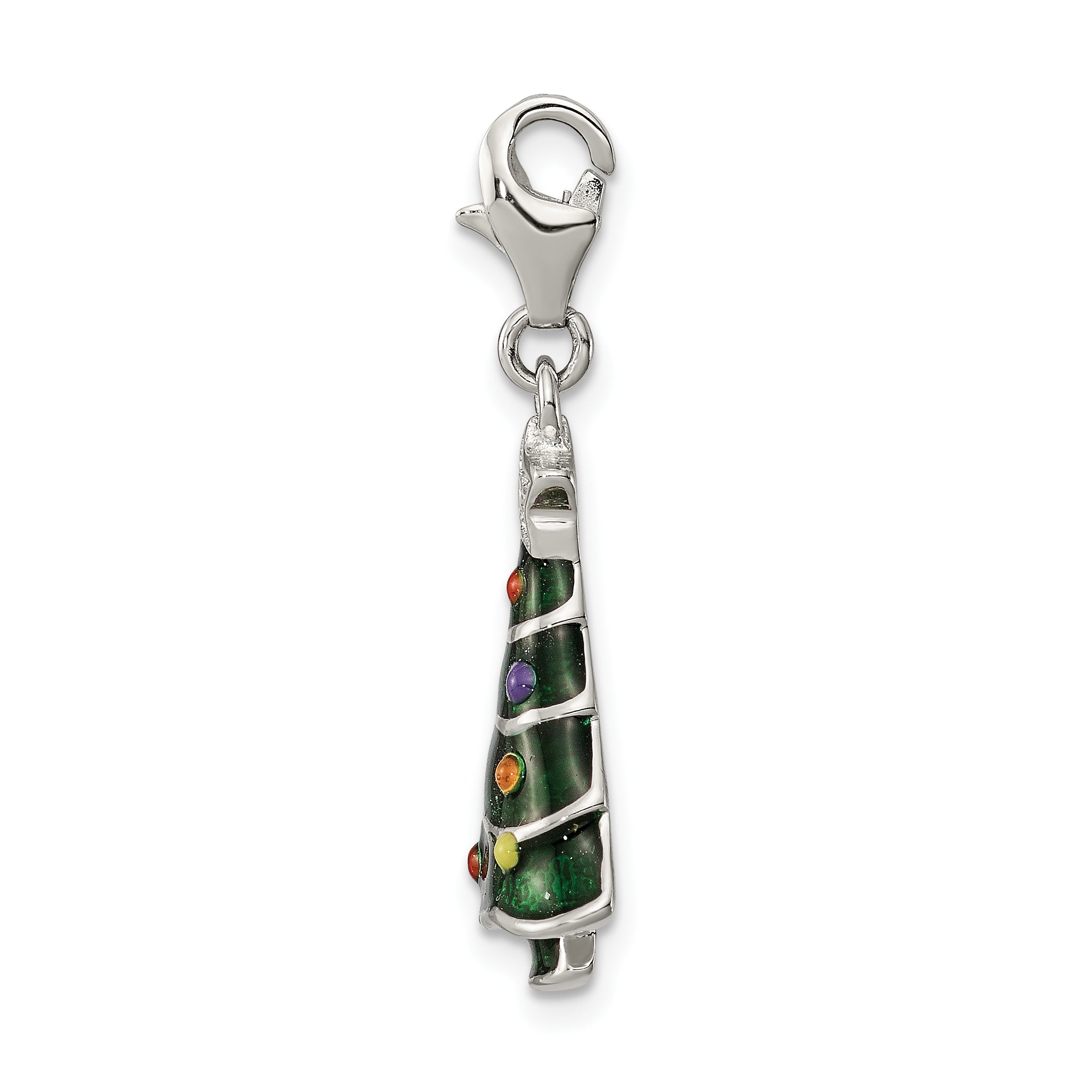 Sterling Silver 925 Enameled CZ Christmas Tree Charm Festive Elegance Secondary image