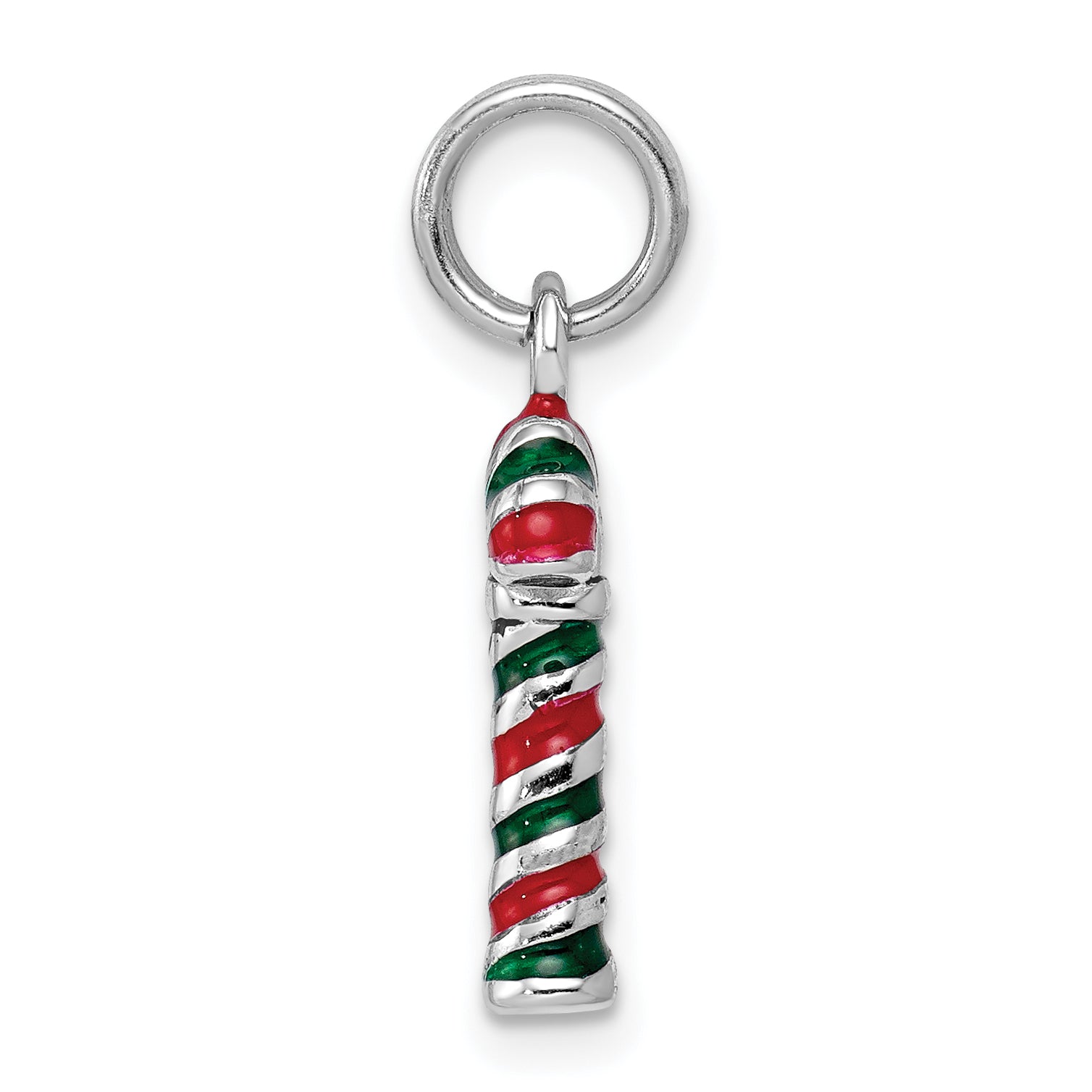 925 Sterling Silver Enamel Candy Cane Charm with Rhodium Plating Secondary image