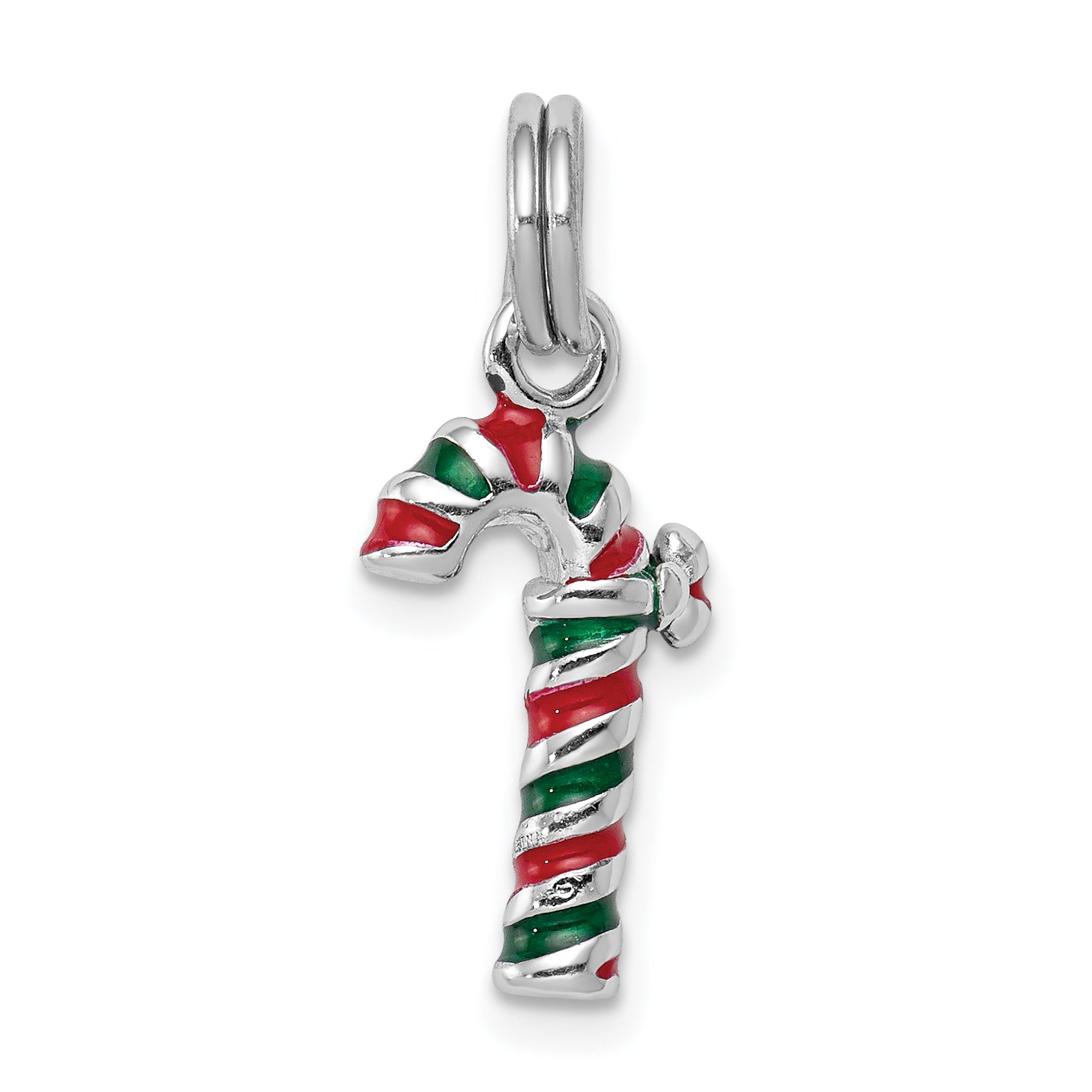 Sterling Silver Rhodium-plated Enamel Candy Cane Charm Main image