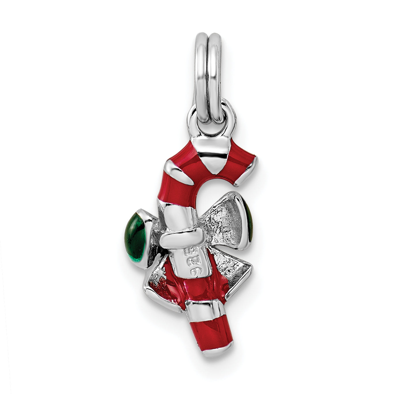 Sophia Jewelers Sterling Silver Enamel Candy Cane Charm with Rhodium Finish