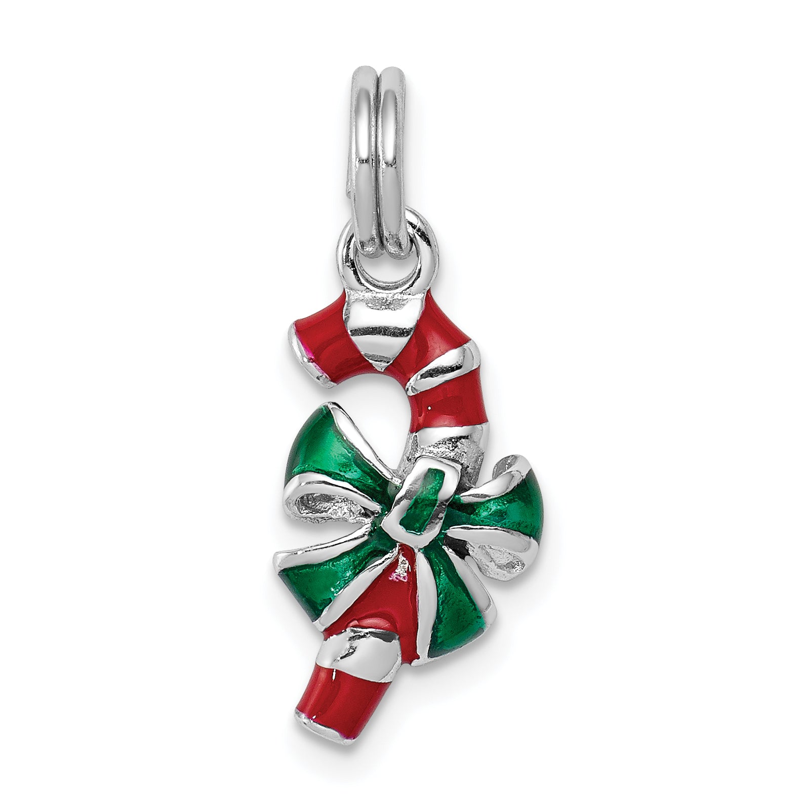 Sterling Silver Rhodium-platedEnamel Candy Cane Charm Main image