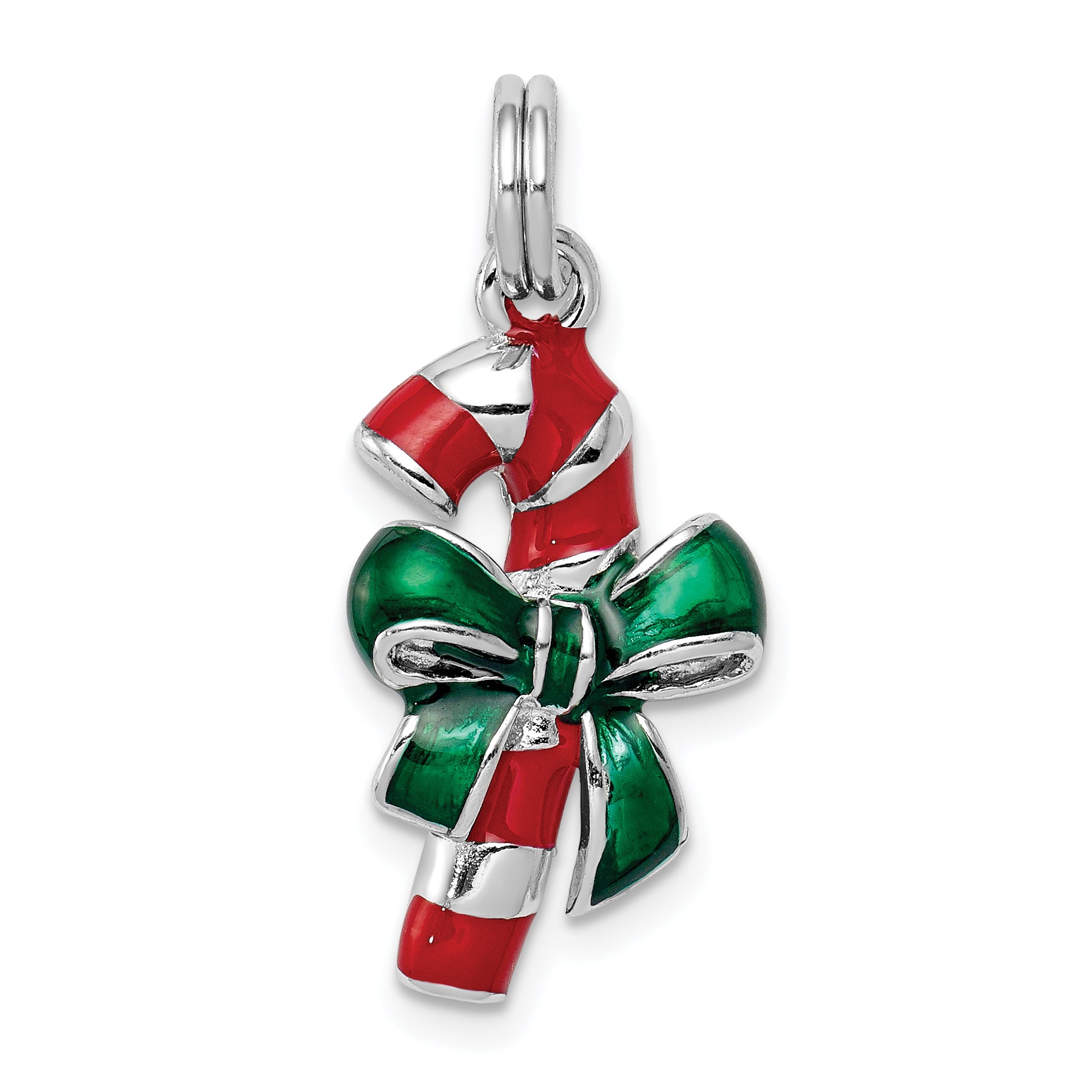Sterling Silver Rhodium-platedEnamel Candy Cane Charm Main image