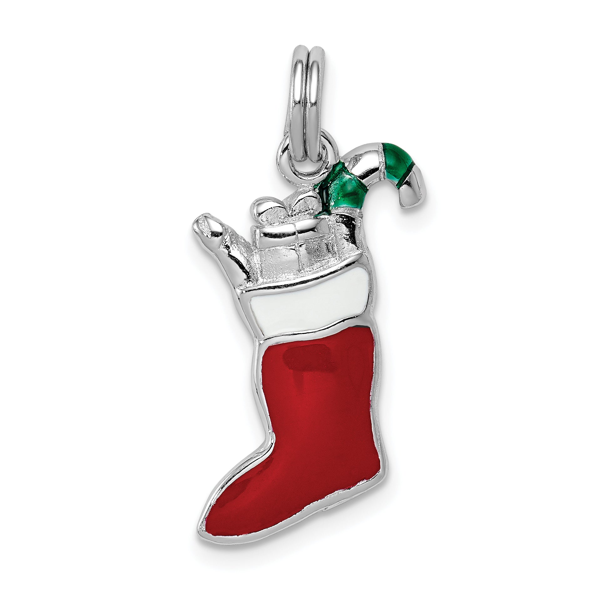 Sterling Silver Rhodium-platedEnamel Stocking Charm Main image